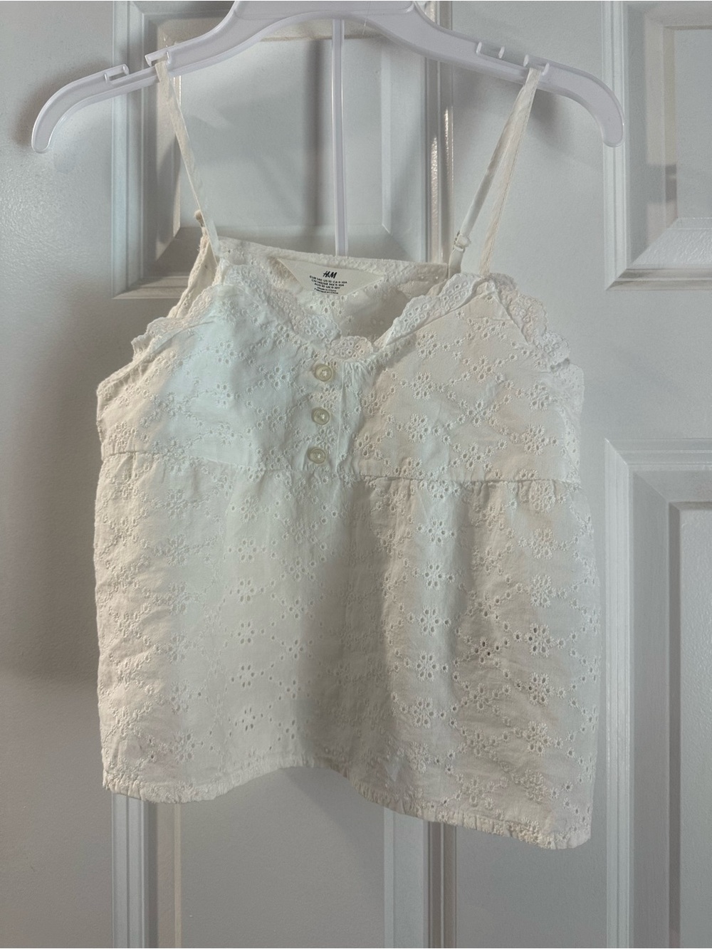 H&M Cream Eyelet Button-Front Spaghetti Strap Top